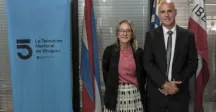 El intendente de Canelones Francisco Legnani junto a la directora de Canal 5 Erika Hoffmann 