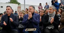 El intendente en funciones Ruben Moreno, el Presidente de la República Yamandú Orsi, y el presidente del CODICEN Pablo Caggiani
