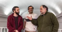 Los actores y el director en conferencia de prensa en el Espacio Colón de Canelones 